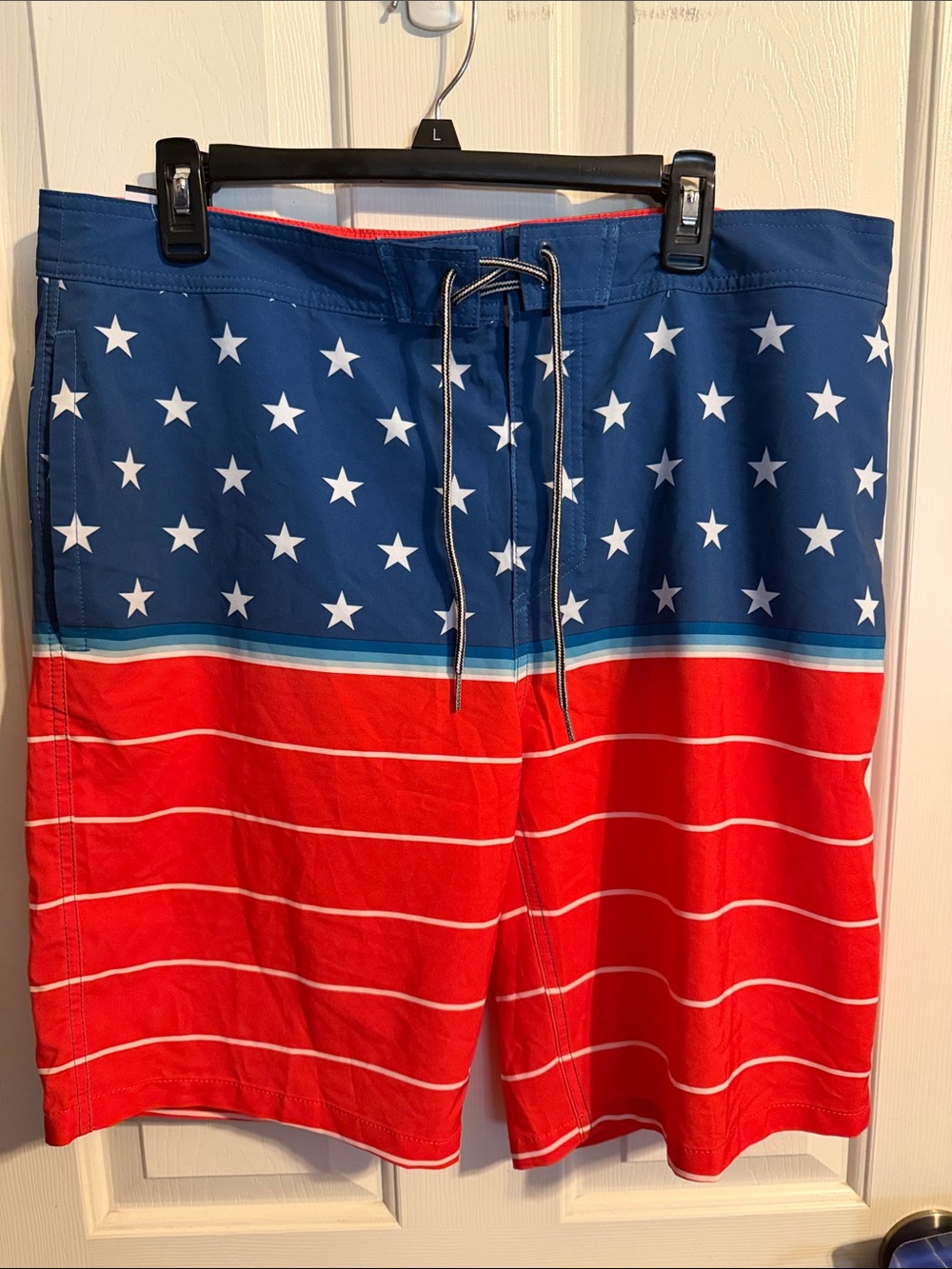 Goodfellow & Co Blue and Red Star Stripe Swim Shorts